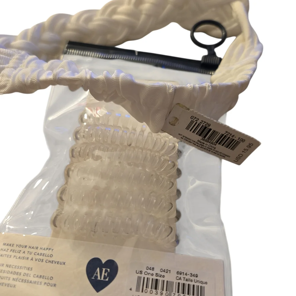 NWT American Eagle Aerie Hair Accessories Spiral Clear Hair Ties White Headband